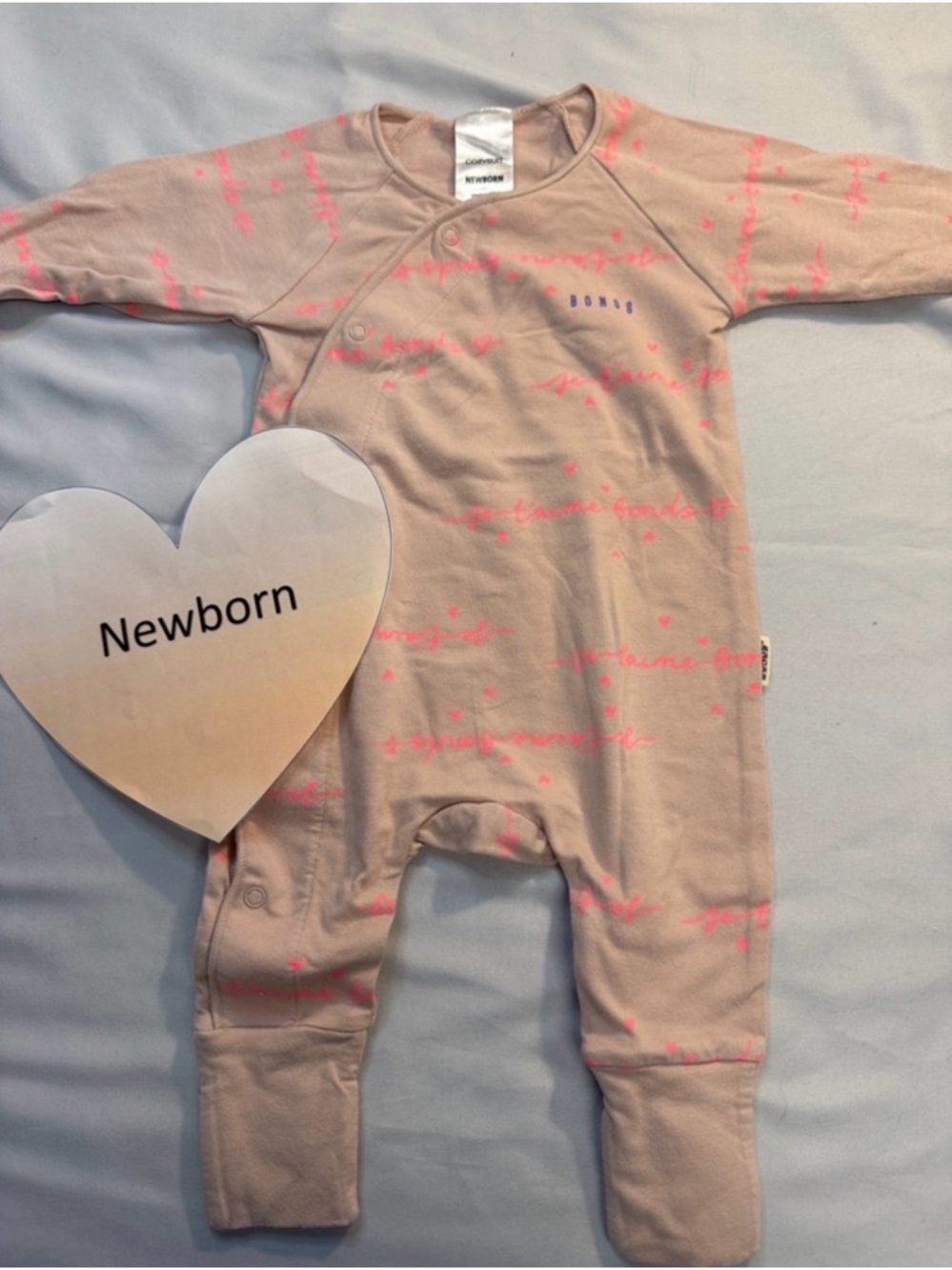 Bonds Pink Newborn Footed One-Piece with Neon Script